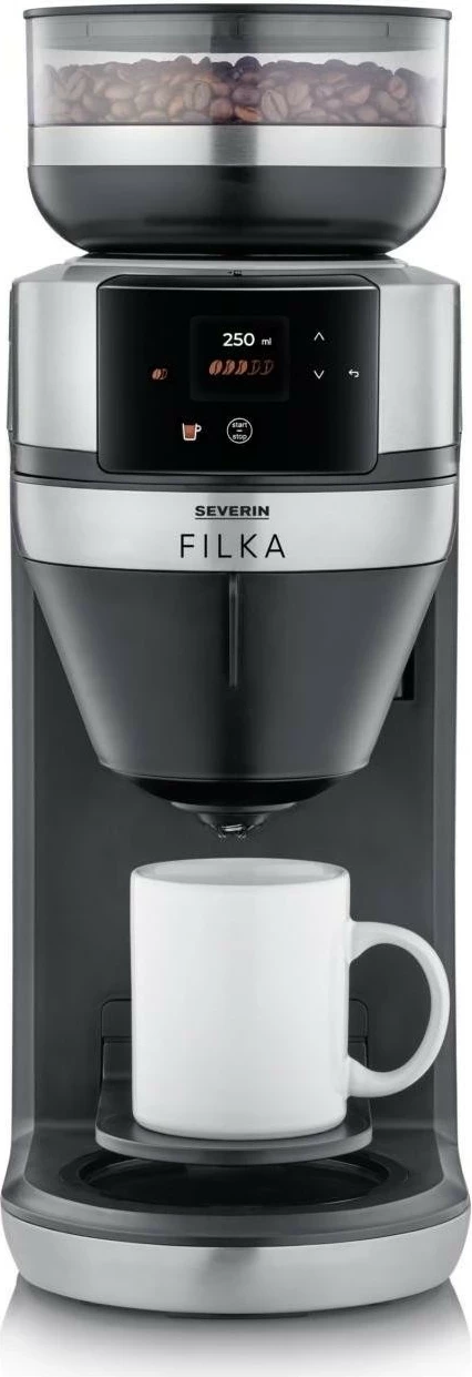 Aparat kafeje Severin KA 4853 FILKA inox, mulli çeliku, ekran LED, 2L, e zezë mat