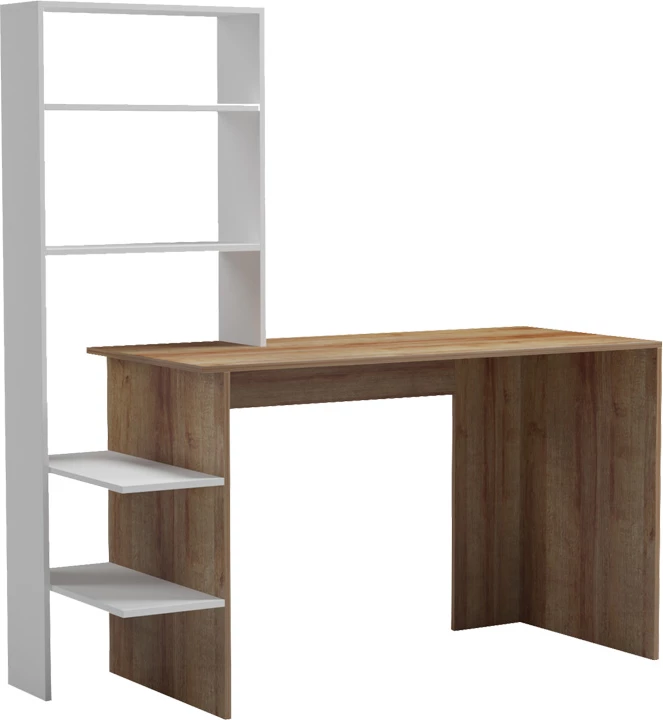 Tavolinë pune Bivoro me raft, ngjyrë lis e bardhë, 146x55x129cm