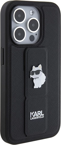 Mbështjellës Karl Lagerfeld Gripstand Saffiano Choupette Pins për iPhone 14 Pro Max, i zi