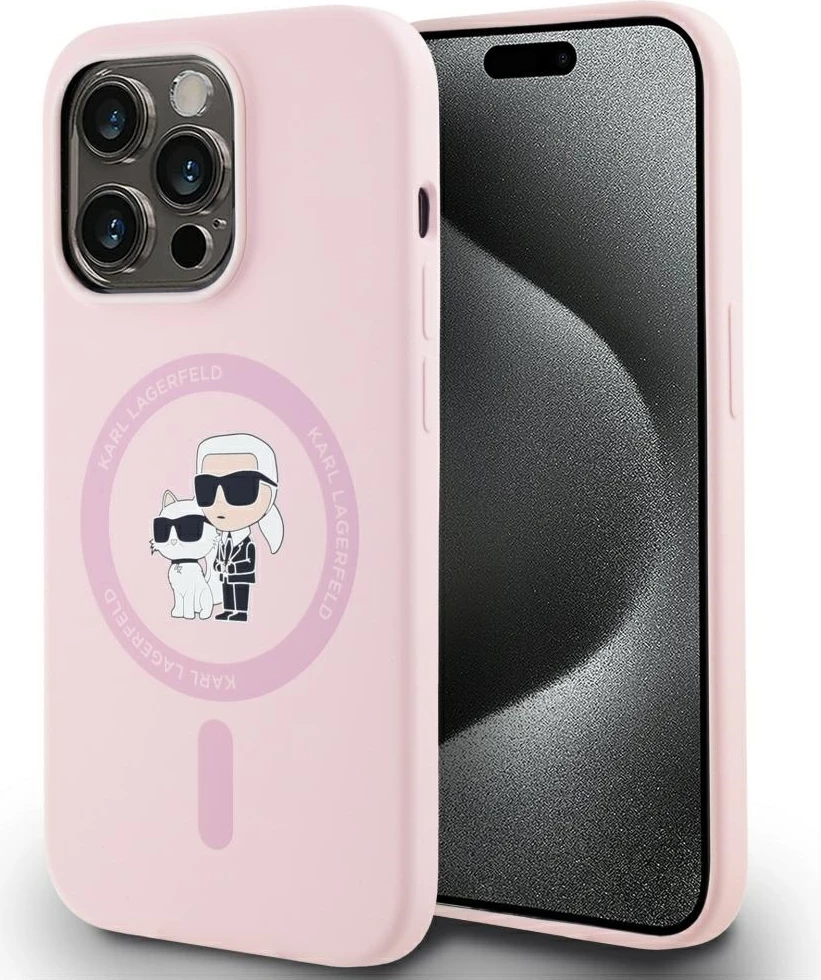 Mbështjellës Karl Lagerfeld Silicone Karl&Choupette MagSafe për iPhone 14 Pro, Rozë