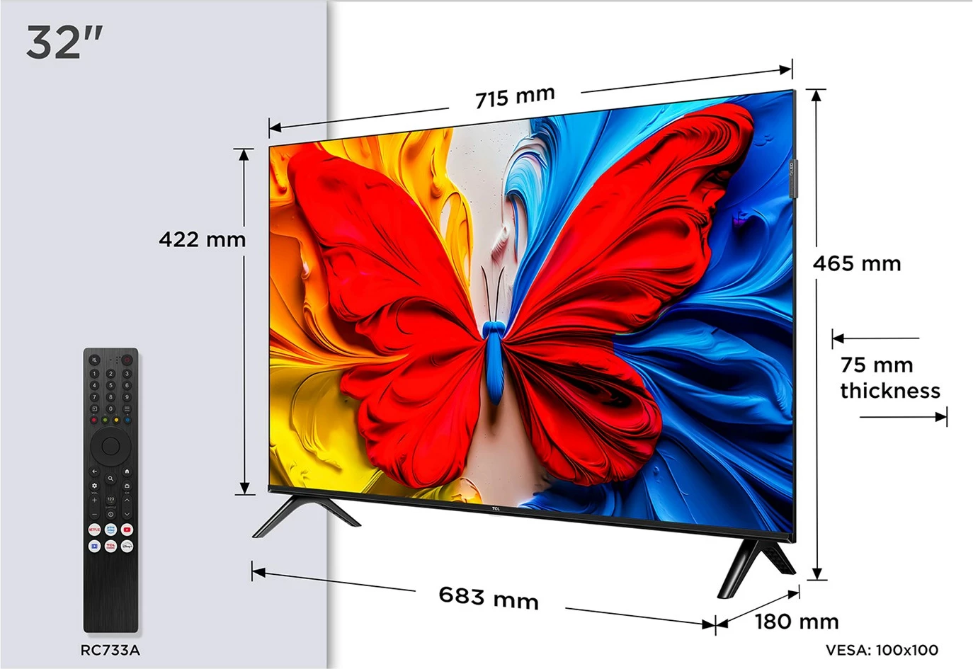 TV Smart TCL 32S59K, 32 inç, QLED, Full HD, Android TV, Metalik