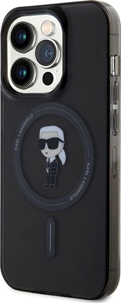 Mbështjellës Karl Lagerfeld IML Ikonik MagSafe për iPhone 15 Pro, i zi