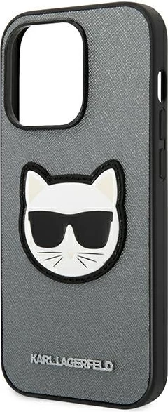 Mbështjellës Karl Lagerfeld KLHCP14XSAPCHG për iPhone 14 Pro Max 6.7", Saffiano Choupette, Argjendtë