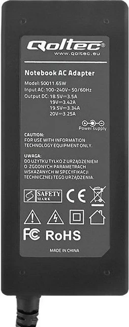 Karikues dhe përshtatës për laptopë Qoltec, 65W