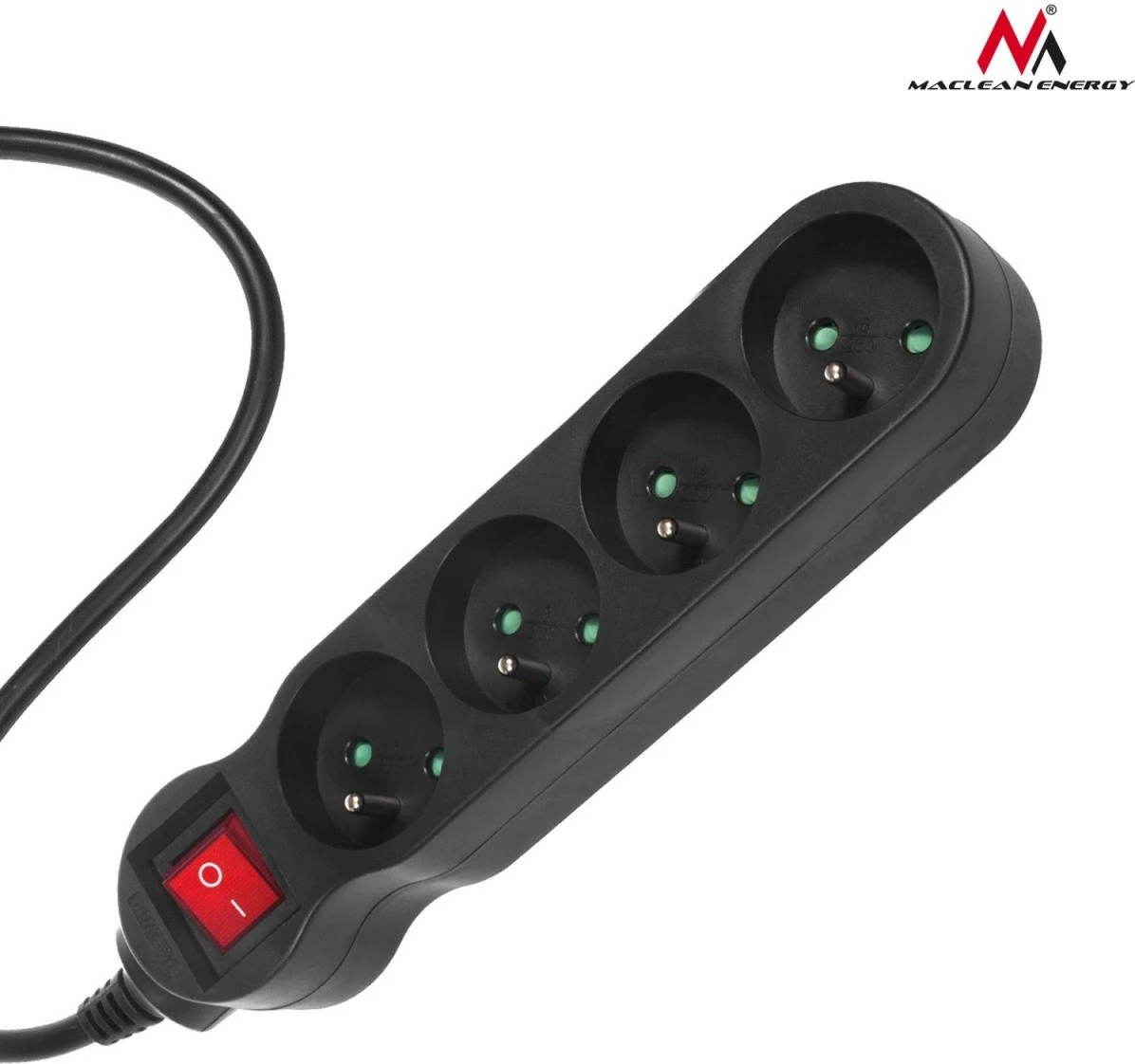 Prizë zgjatuese Maclean MCE182, 4 dalje, 5m, 2300W, e zezë