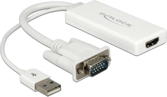 Adapter VGA në HDMI DeLOCK 62460, 0.25m, 1920x1080, e bardhë