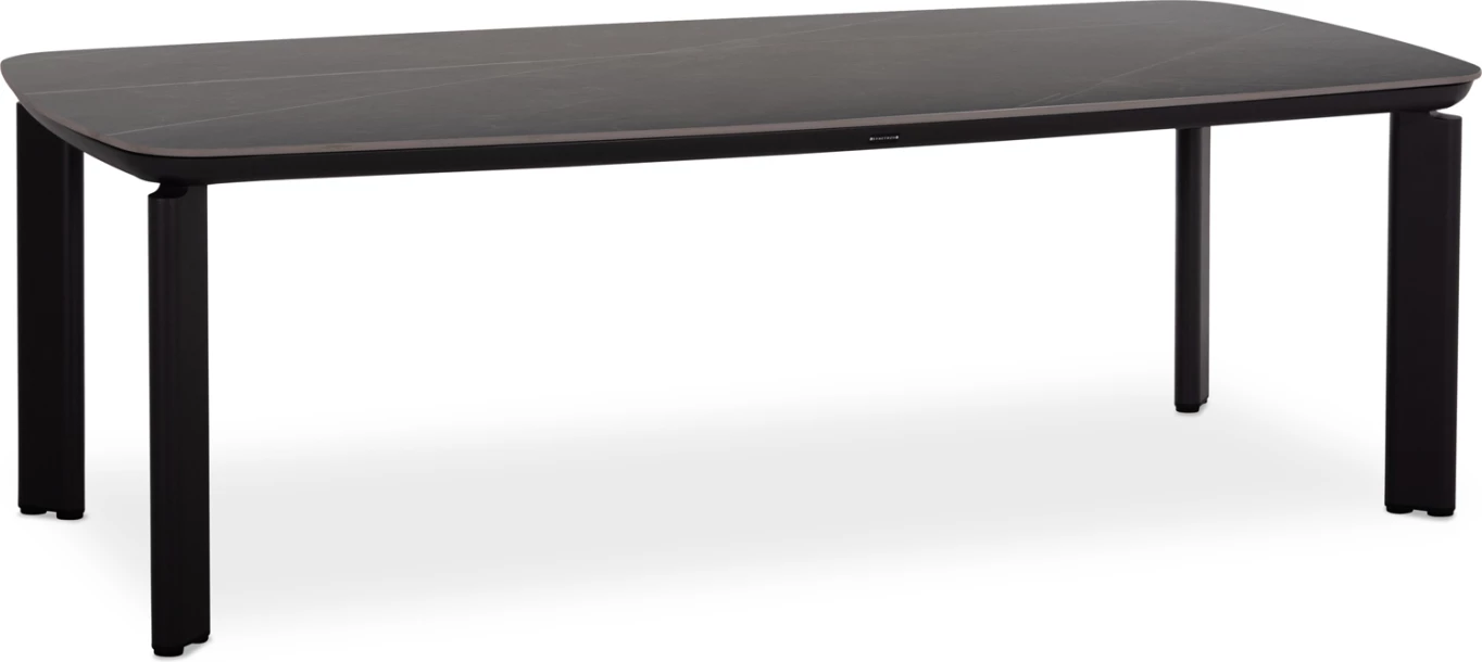 Tavolinë e madhe për jashtë, alumini ngjyrë gri e errët, sipërfaqe prej guri të sinterizuar, 240x100x76 cm