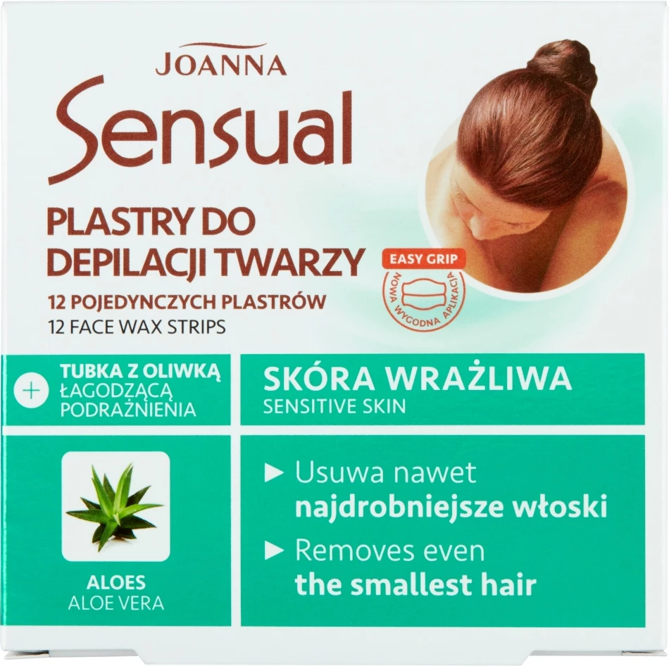 Stripa për depilim fytyre Joanna Sensual për femra Aloe 12 copë + tub vaj ulliri 10ml