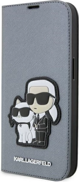 Mbështjellës Karl Lagerfeld Saffiano Karl & Choupette për iPhone 14 Pro 6.1", argjendtë