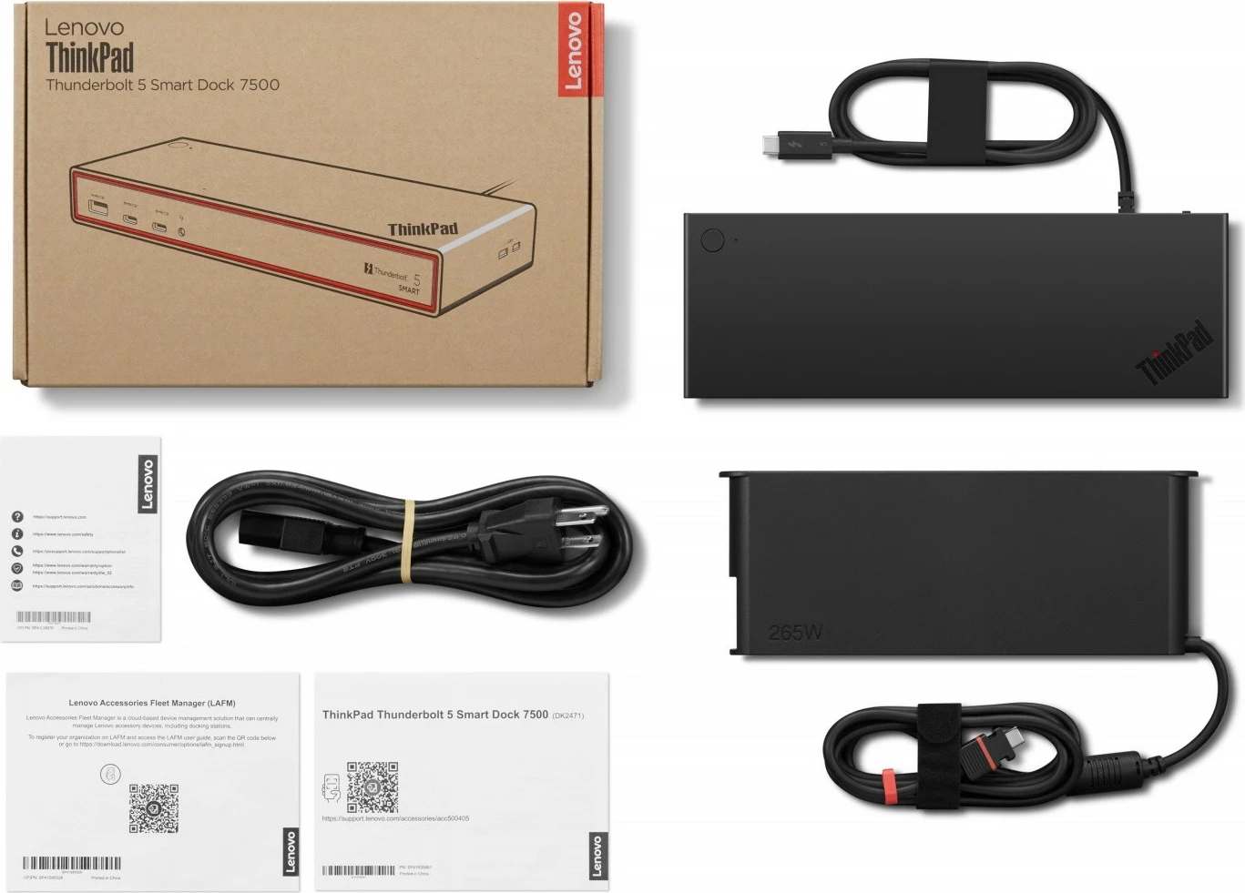 Stacion dokimi Lenovo ThinkPad Thunderbolt 5 Smart Dock 7500 40BA0265EU, TB5 120 Gb/s, deri 3x 8K 60 Hz + 1x 4K 60 Hz, PD 180 W, porta HDMI/DP/USB-C/USB-A/RJ-45/audio, me furnizues 265 W dhe kabllo TB5 1 m, e zezë