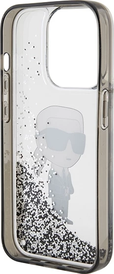 Mbështjellës Karl Lagerfeld Liquid Glitter Ikonik për iPhone 15 Pro, transparent