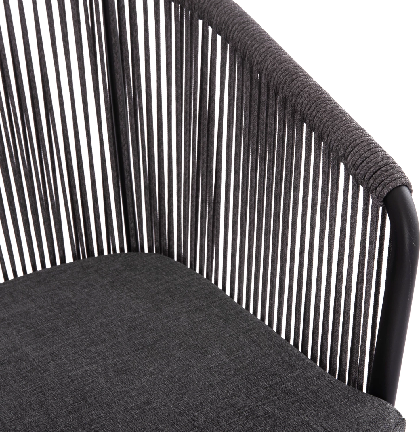 Karrige për ngrënie HARRIET FH5548.13 alumini, kornizë e zezë-antracit, litar P.E. & jastëk, 60x62x80.5H cm, set prej 4 copash