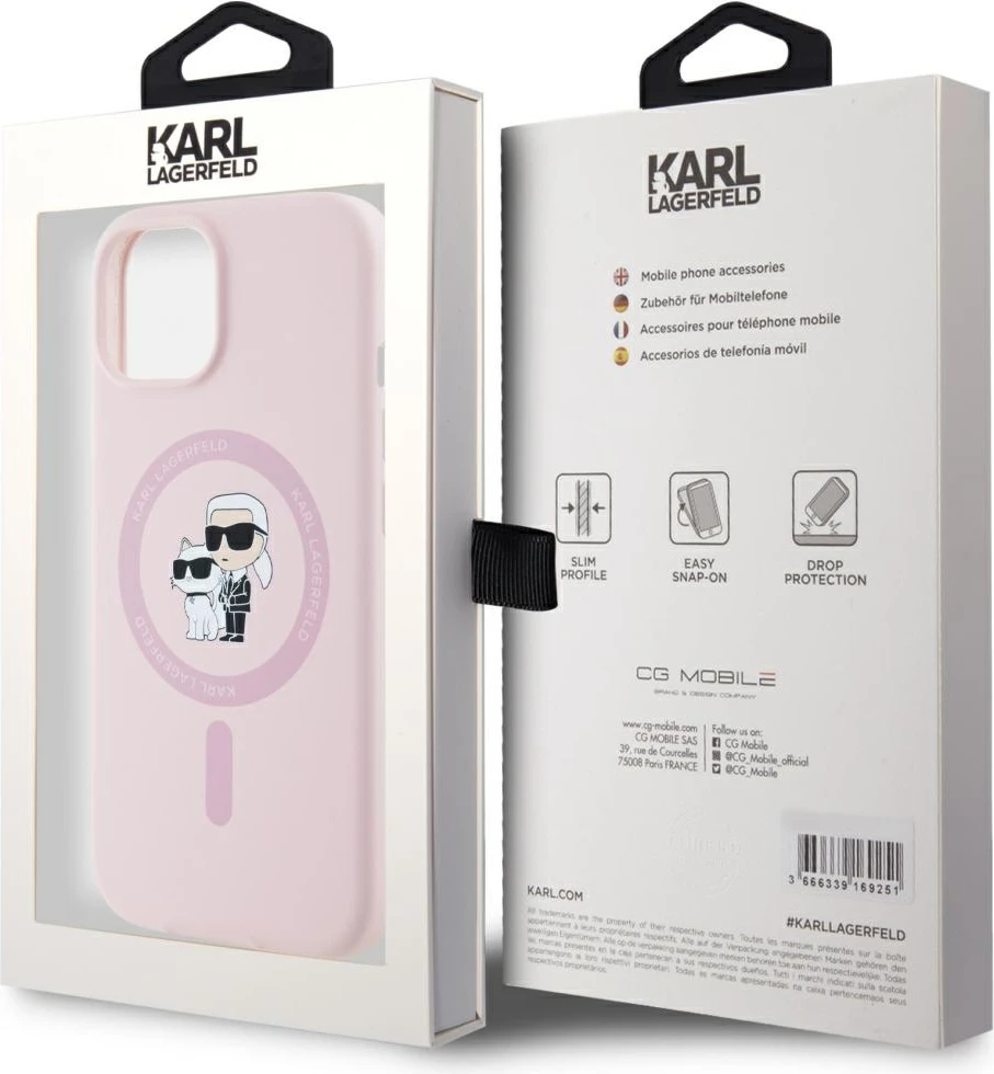 Mbështjellës Karl Lagerfeld Silicone Karl&Choupette MagSafe për iPhone 15, Rozë