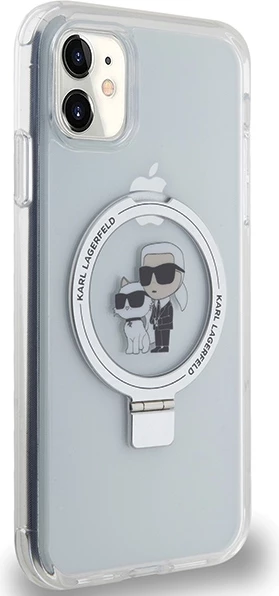 Mbështjellës Karl Lagerfeld KLHMN61HMRSKCH për iPhone 11/XR 6.1", me unazë Ring Stand, MagSafe, Bardhë