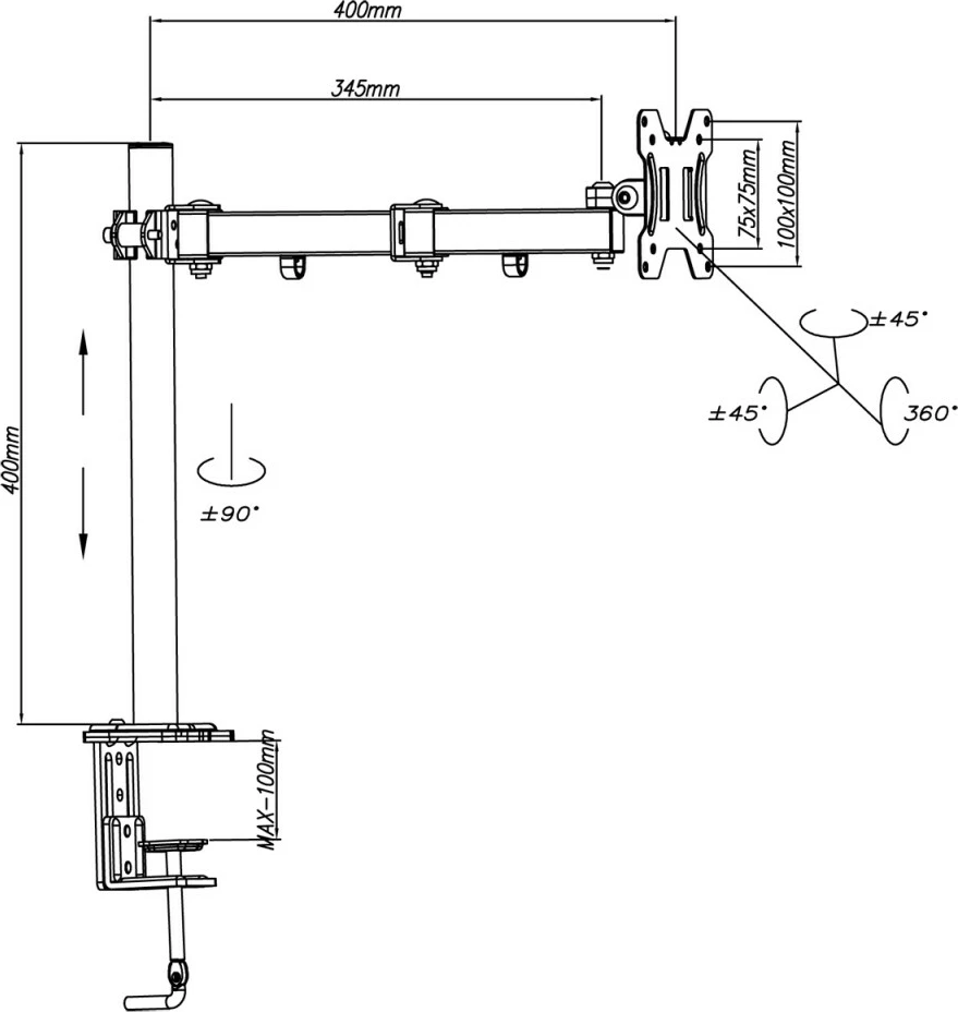 Mbajtës tavoline për monitor ART RAMM L-01XS, 13-32 inç, Metal, i zi