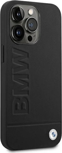 Mbështjellës BMW Leather Stamp për iPhone 14 Pro Max 6.7", lëkurë, zi