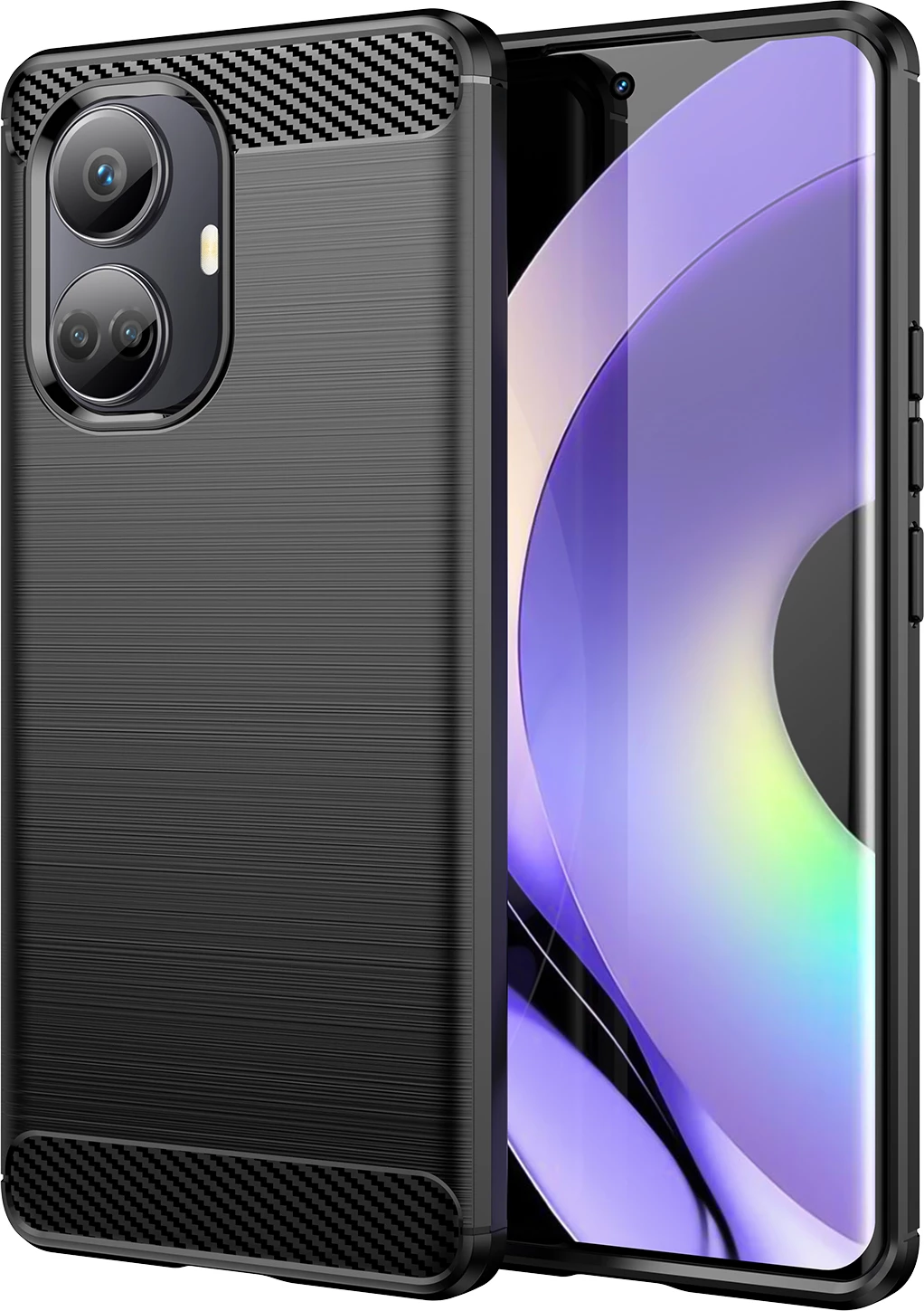 Mbështjellës Hurtel Carbon Case për Realme 10 Pro, TPU, i zi