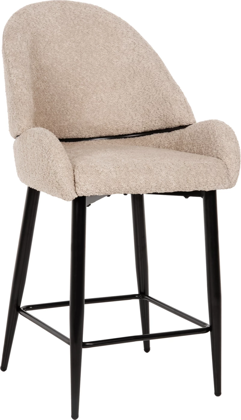 Karrige për bar, lartësi mesatare, FH8586.02, pëlhurë boucle ecru, këmbë metalike të zeza, 55x62x105H cm., set prej 2 copë