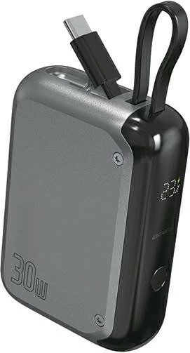 Powerbank 4smarts KAT06964 10000mAh 30W me kabllo USB-C të integruar 15cm me ekran LCD gri