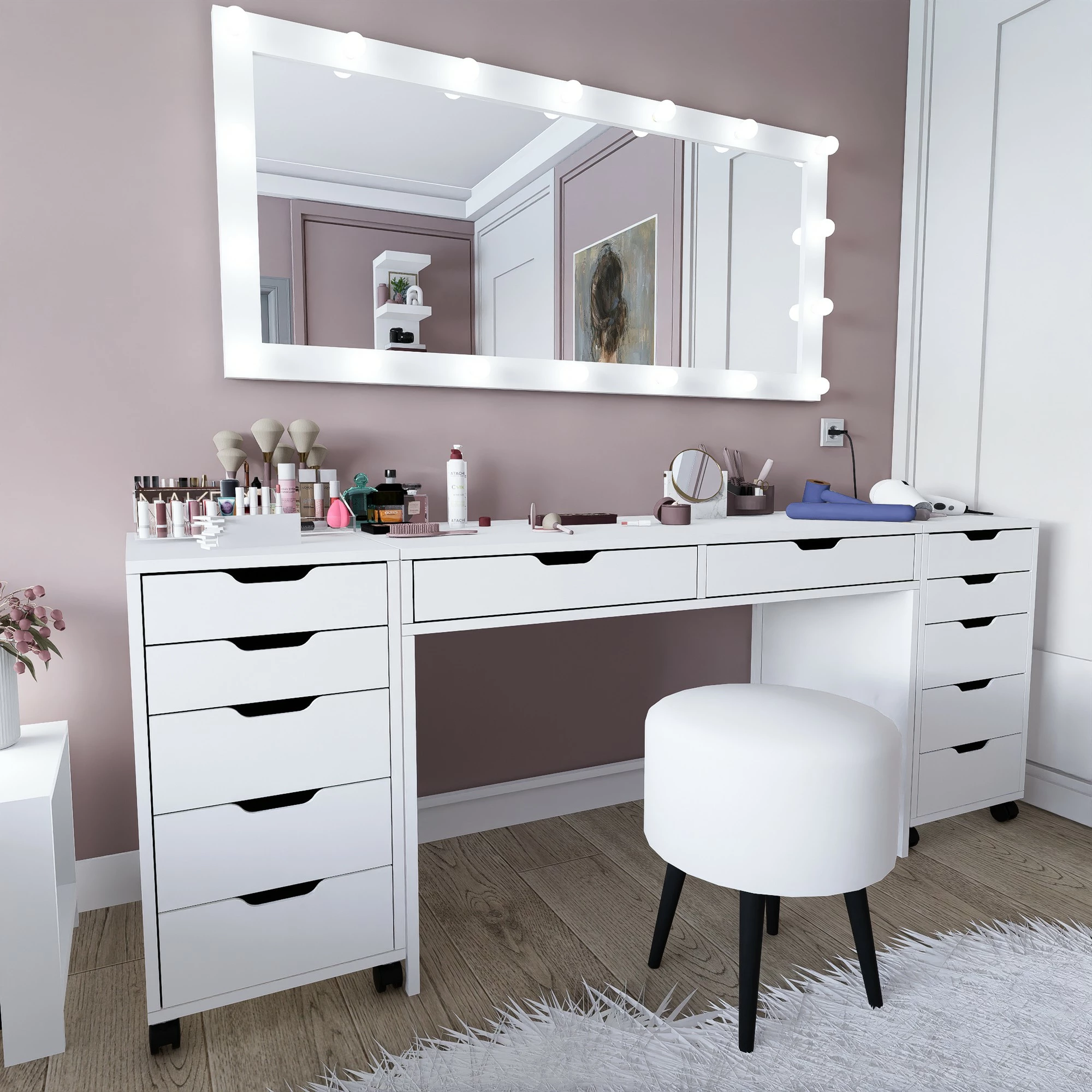 Tavolinë grimi Hanah Home, Duru 1600-55, ngjyrë e bardhë mat