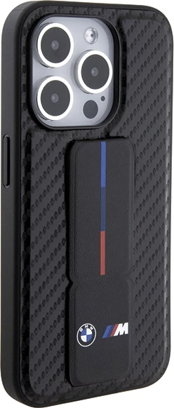 Mbështjellës BMW Grip Stand Smooth & Carbon për iPhone 15 Pro, i zi