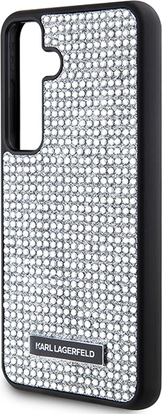 Mbështjellës Karl Lagerfeld Rhinestone Logo Metal Plate për Samsung Galaxy S24, Silver