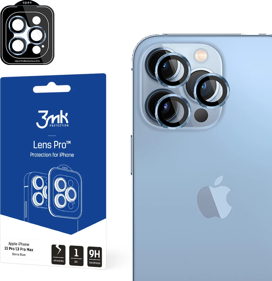 Mbrojtës xhami për kamera iPhone 13 Pro/13 Pro Max 3mk Lens Protection Pro, Sierra Blue