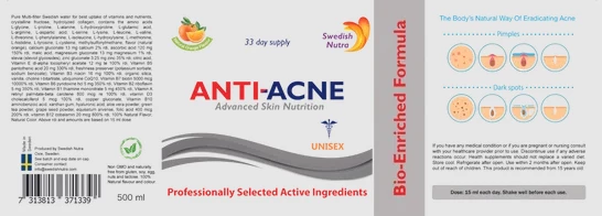 Suplement Swedish Nutra Anti-Acne, 500ml