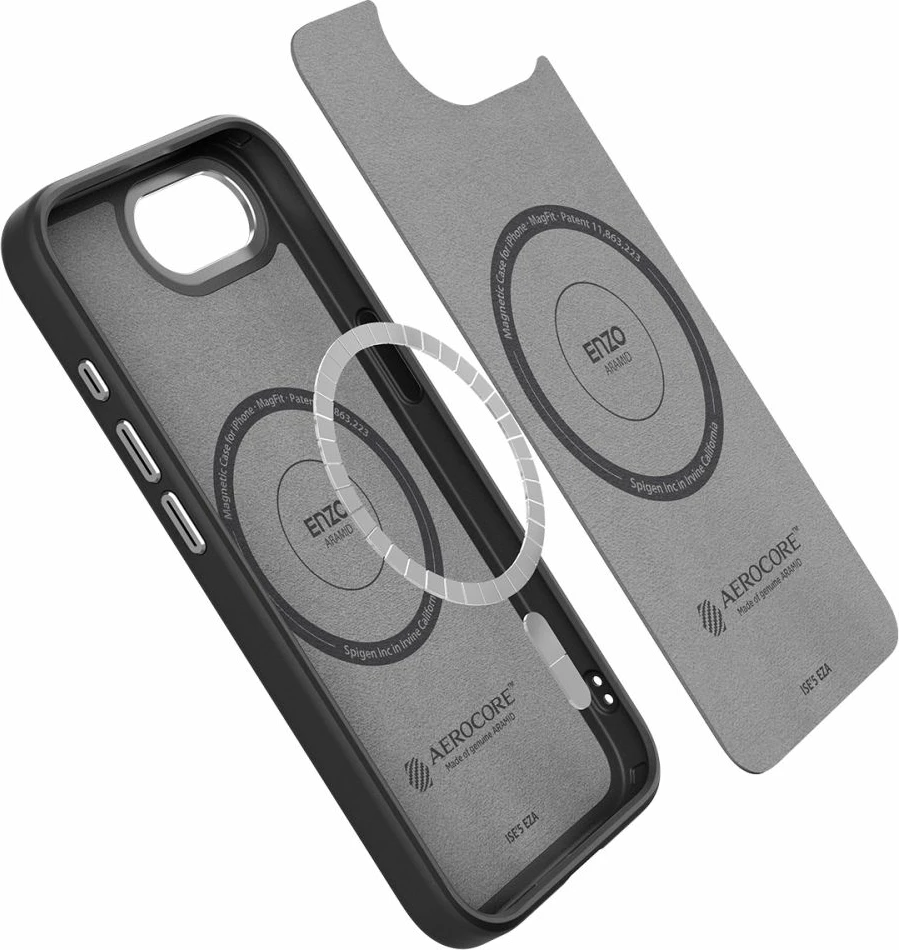 Mbështjellës, Spigen, Enzo Aramid MagSafe, për iPhone 16e, aramid me përfundim alumin, kompatibil me MagSafe, zi