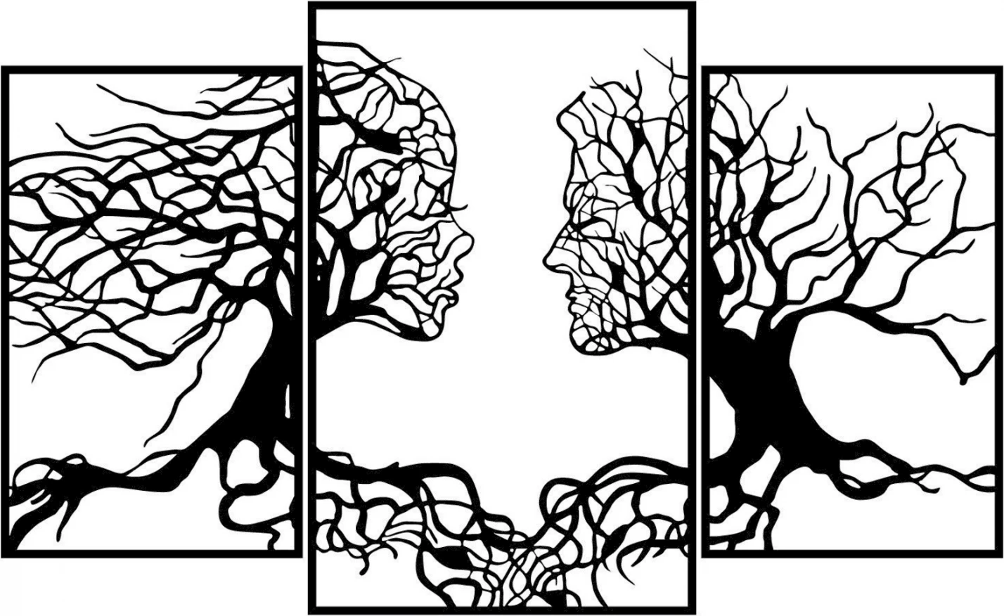 Dekor muri 100% metalik, pemë e zezë me fytyra njerëzore, 116x71, FH7211