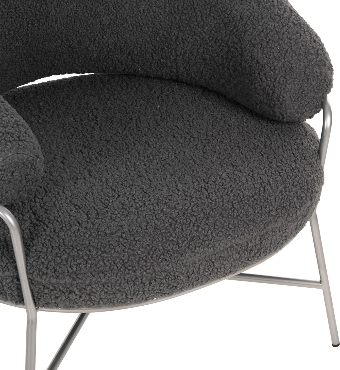 Fotelje TRUDI, stof boucle gri, kornizë metalike argjendi, 84x79x76cm