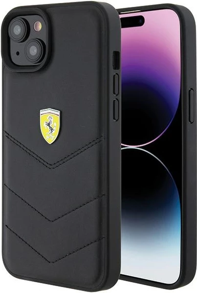 Mbështjellës Ferrari FEHCP15MRDUK për iPhone 15 Plus 6.7", hardcase, lëkurë natyrale, e zezë