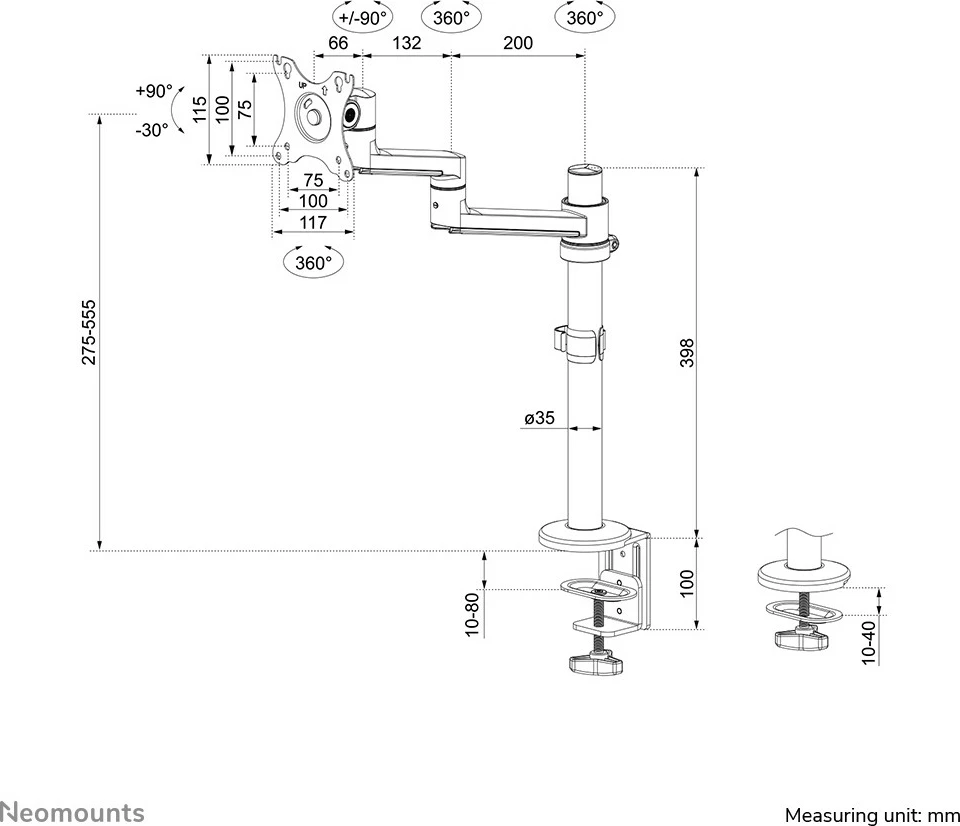 Krah monitori Neomounts DS60-425WH1, 17-27 inç, kapacitet 8 kg, VESA 100x100, i bardhë