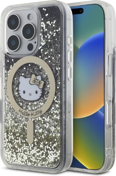 Mbështjellës Hello Kitty Liquid Glitter Fever MagSafe për iPhone 16 Pro Max, Ari