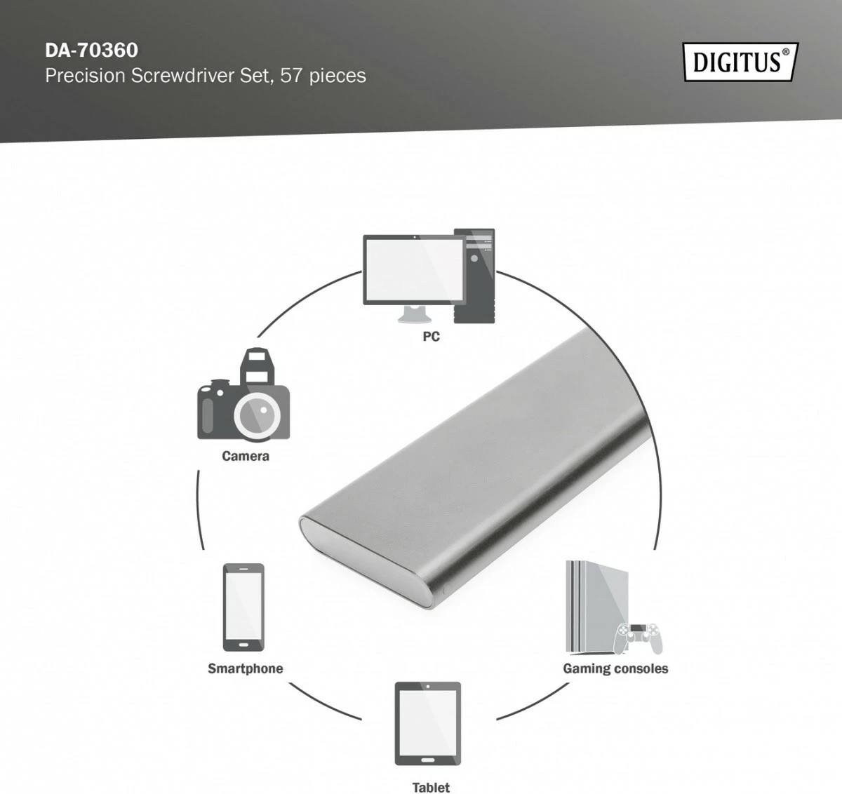 Set vidash Digitus DA-70360, 57 pjesë, kuti alumini
