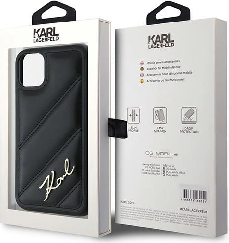 Mbështjellës Karl Lagerfeld Diagonal Quilted Script për iPhone 11/XR, i zi