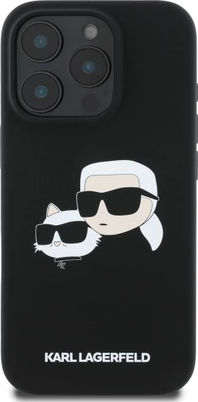 Mbështjellës Karl Lagerfeld Silicone Case Heads Print MagSafe për iPhone 16 Pro Max, Zi
