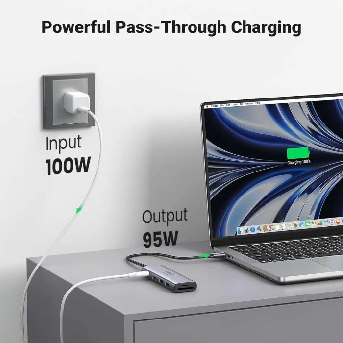 USB-C hub UGREEN 60384, 6-në-1, HDMI 4K@60Hz, PD 100W, 2x USB 3.0, lexues kartelash SD/microSD, gri
