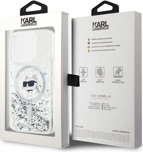 Mbështjellës Karl Lagerfeld Liquid Glitter Choupette Head MagSafe për iPhone 13 Pro Max, Transparent