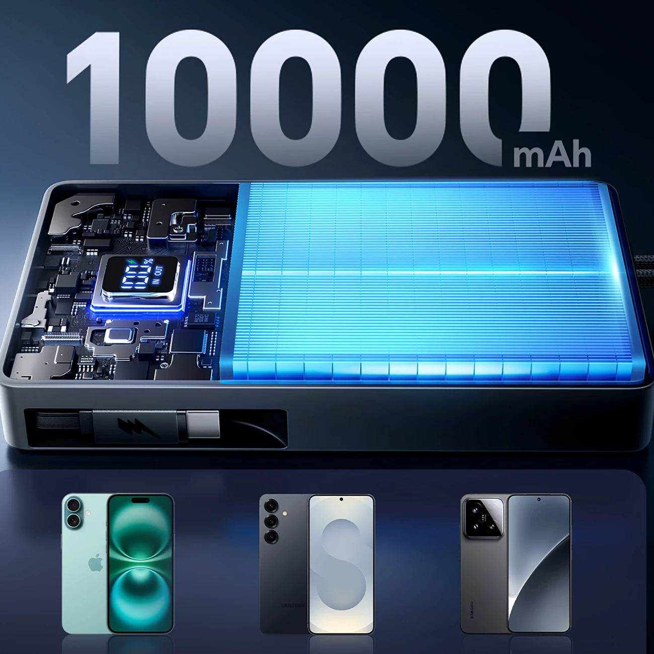 Powerbank Joyroom JR-PR1, 10000mAh, me kabllo USB-C të integruar, 22.5W, E zezë