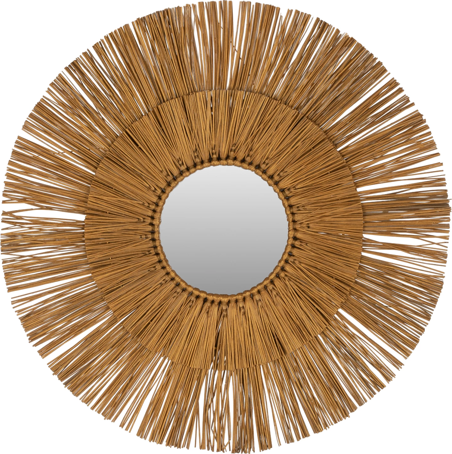 Pasqyrë muri rrethore me kornizë bari Mendong ngjyrë ari Φ65cm.FH7801