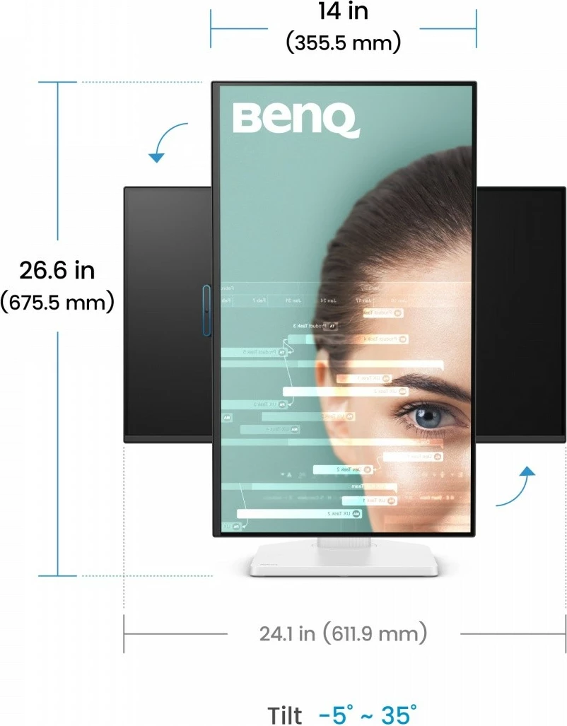 Monitor BenQ GW2790TC 27" FHD 144Hz IPS 5ms me altoparlantë, USB-C/HDMI/DisplayPort, rregullim lartësie & pivot, zi/bardhë, me kabllo HDMI