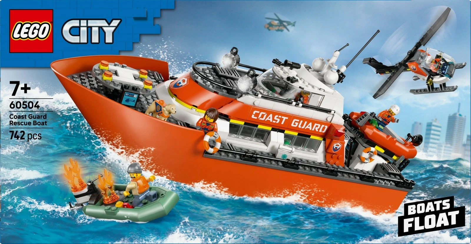 Set ndërtime LEGO City 60504 varkë shpëtimi dhe helikopter rojë bregdetare, 742 pjesë, 7+