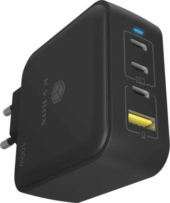 Karikues muri USB-C/USB-A ICYBOX IB-PS1040-PD 100W GaN, 4 porta, i zi