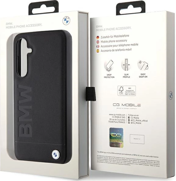 Mbështjellës BMW Leather Hot Stamp për Samsung Galaxy S23 FE, i zi