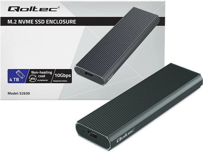 Kasë Qoltec për SSD M.2 NVMe, USB 3.1, 4TB, Grafit