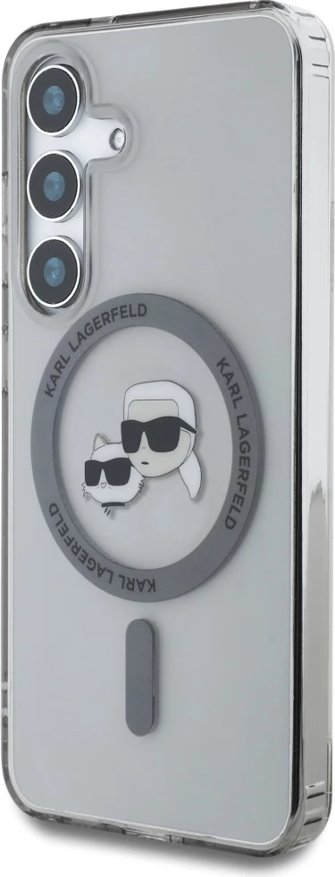 Mbështjellës Karl Lagerfeld Button Karl & Choupette Heads Printed Logo MagSafe për Samsung Galaxy S25, Zi