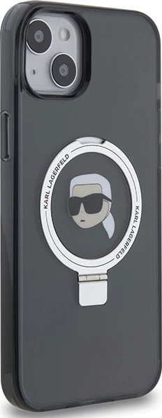 Mbështjellës Karl Lagerfeld KLHMP15SHMRSKHK për iPhone 15 6.1", me unazë Ring Stand, MagSafe, zi