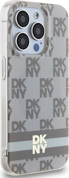 Mbështjellës DKNY IML Checkered Mono Pattern & Printed Stripes MagSafe për iPhone 15 Pro, bezhë