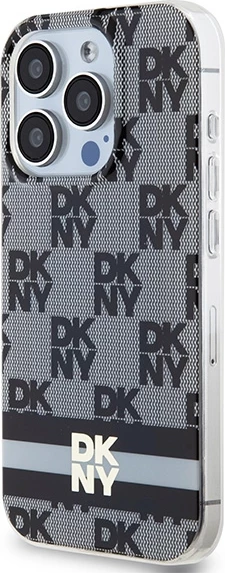 Mbështjellës DKNY IML Checkered Mono Pattern & Printed Stripes MagSafe për iPhone 15 Pro, Zi